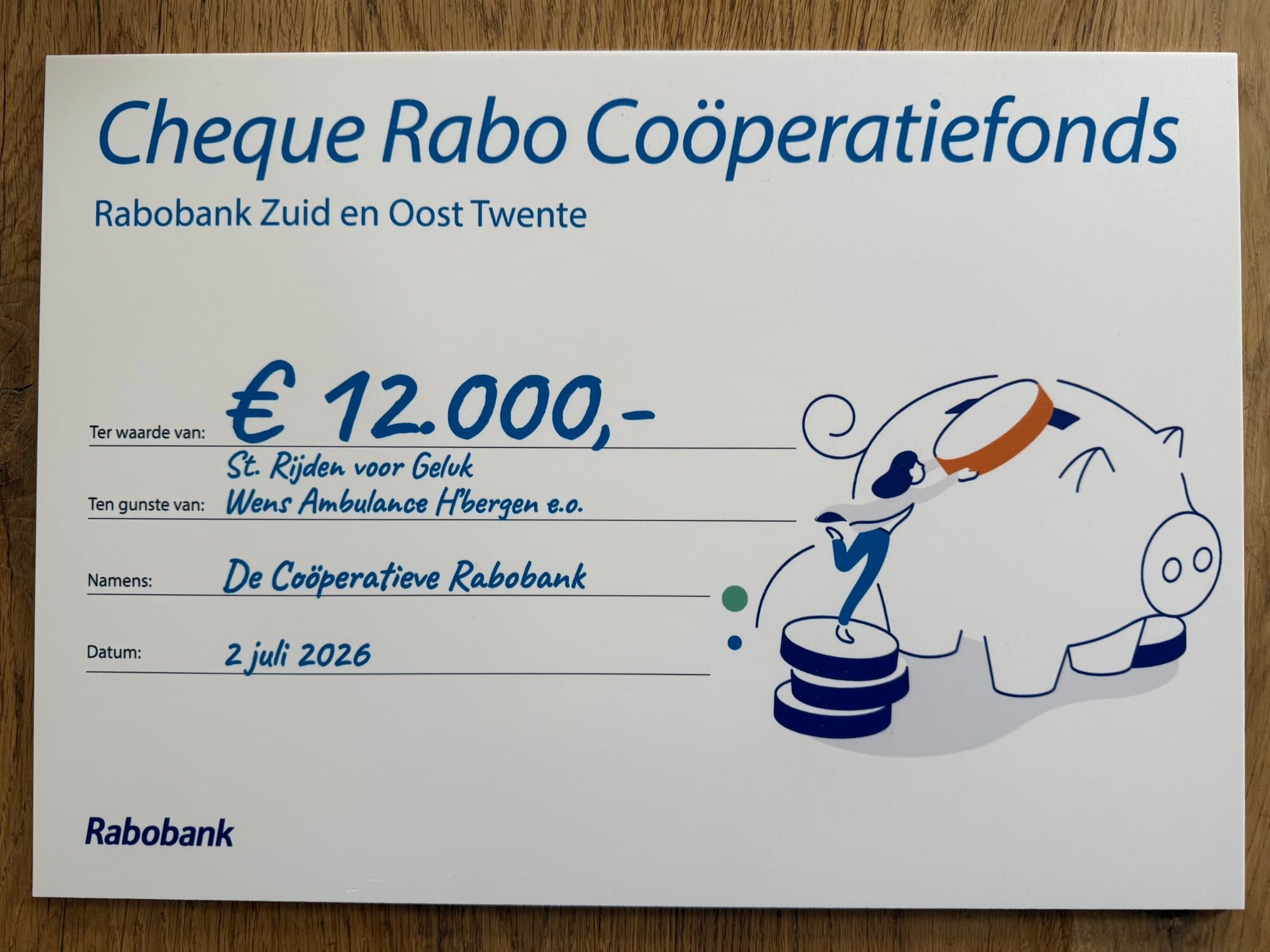 💛 Een prachtige bijdrage van het Rabo Coöperatiefonds (Zuid en Oost Twente) - foto 1 van 1