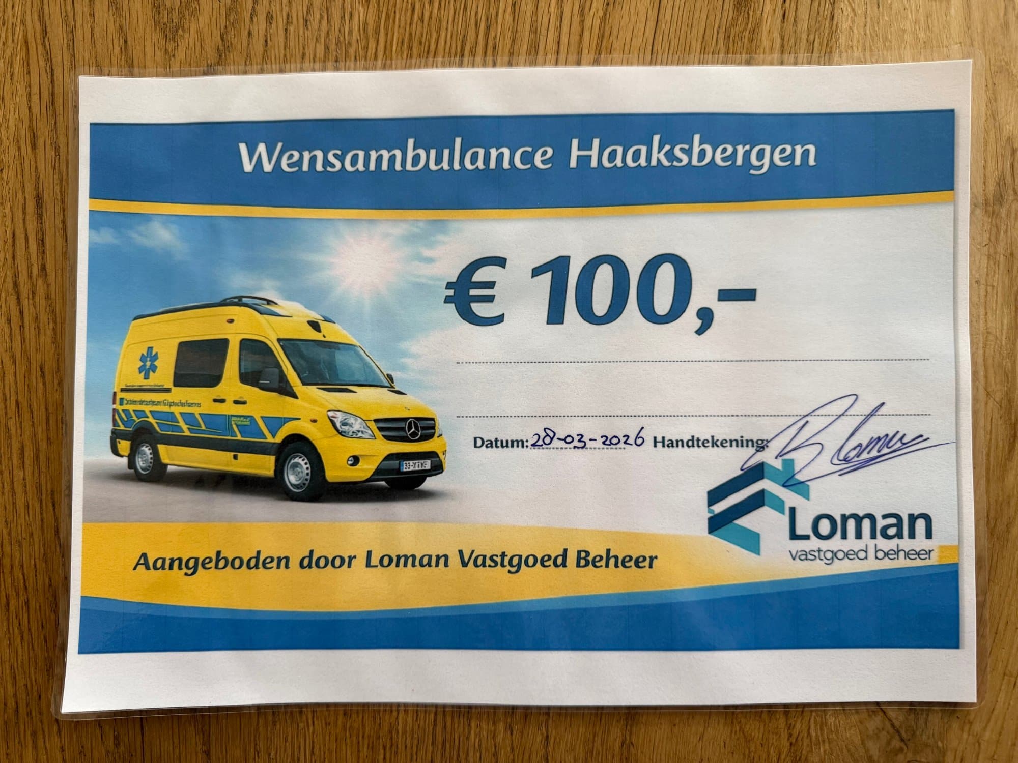 đź’› Mooie donatie van Loman Vastgoed Beheer!